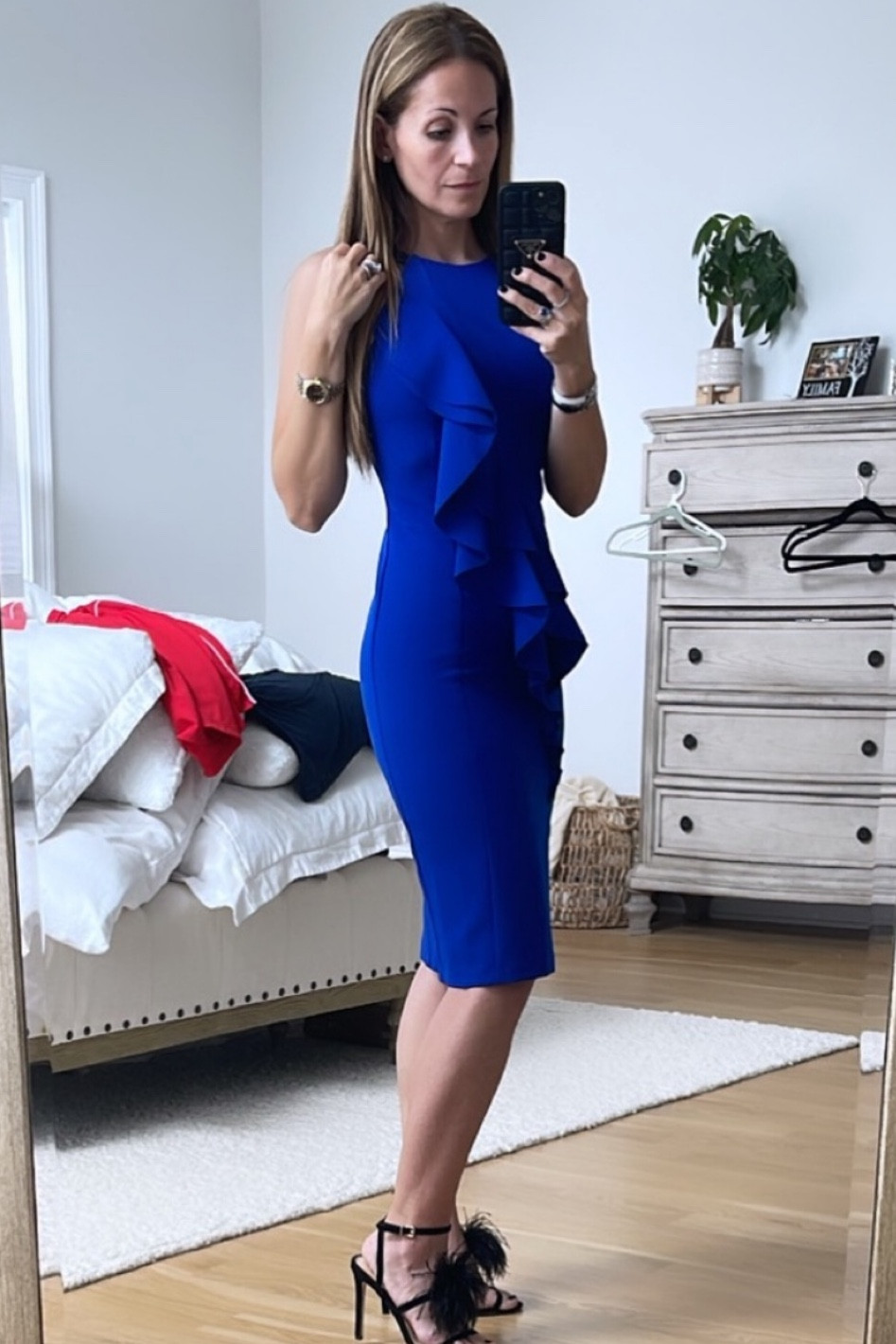 knee length cocktail dress for wedding Blush Elastic Satin V Neck Knee Length Sheath Wedding Guest Dress main image 1