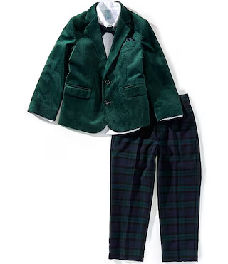 Class Club Little Boys Velvet Jacket Plaid Pants 4-Piece Suit Set | Dillard's | Dillard's