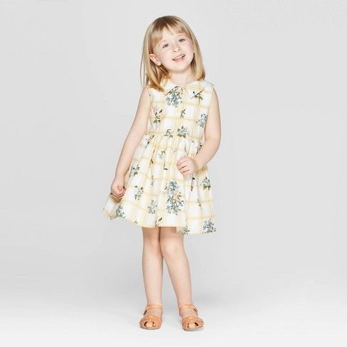 Mila & Emma Toddler Girls' Floral Print Sleeveless A-line Dress - Yellow/White | Target