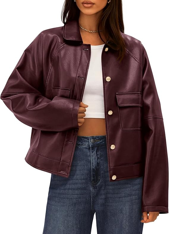 BTFBM Leather Jacket Women Fall Clothes 2025 Long Sleeve Button Down Winter Coats Oversized Motor... | Amazon (US)