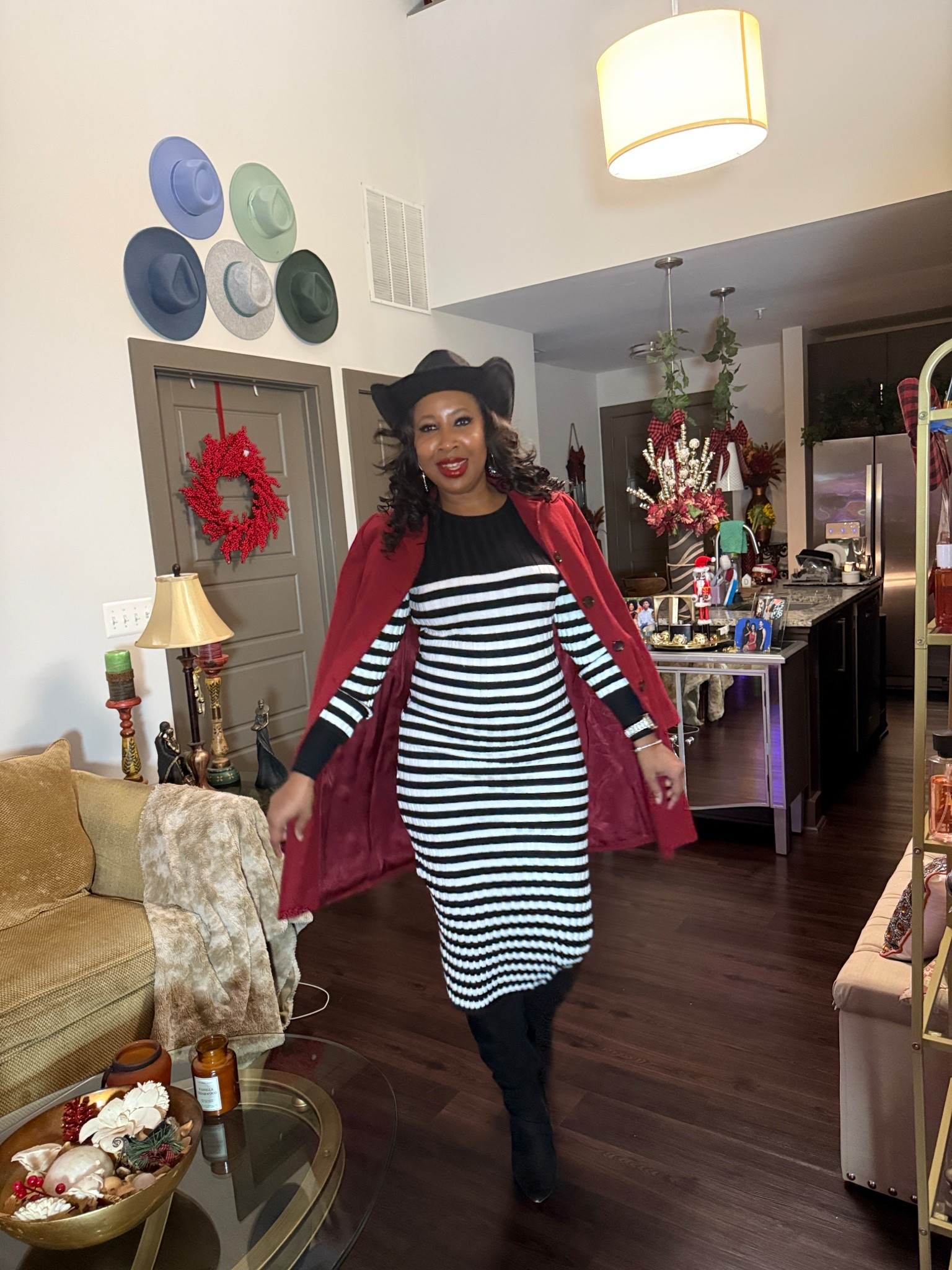 Outfit Inspo | Stripes, Structure &amp; a Little Western Flair 🤍🖤

This look is all about effortless contrast — classic black &amp; white stripes paired with rich red layers and a subtle western moment.

The striped sweater dress is doing all the heavy lifting here: comfy, flattering, and perfect for dressing up or down. I layered it with a structured red coat for warmth + polish, then finished the look with thigh-high black boots and a black cowboy hat for that unexpected edge.

✨ Cozy enough for errands
✨ Elevated enough for dinner
✨ Easy to recreate with wardrobe staples

I tagged similar pieces so you can recreate this vibe whether you’re heading out for brunch, date night, or just want to feel pulled together without trying too hard.

Shop the look (or similar) via LTK 💫
#OutfitInspo #HolidayStyle #WinterOutfits #StripedDress #ThighHighBoots #WesternChic #SmartMeetsStyle

— Love, STEMFashionista 💋


#LTKootd #LTKOver40 #LTKWorkwear