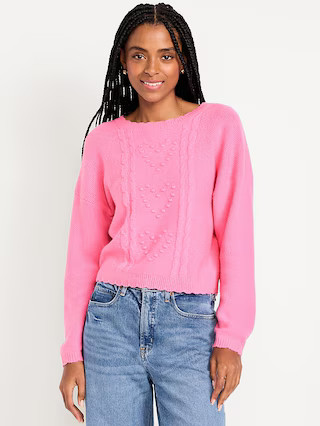 SoSoft Crew-Neck Bobble Heart Sweater | Old Navy (US)