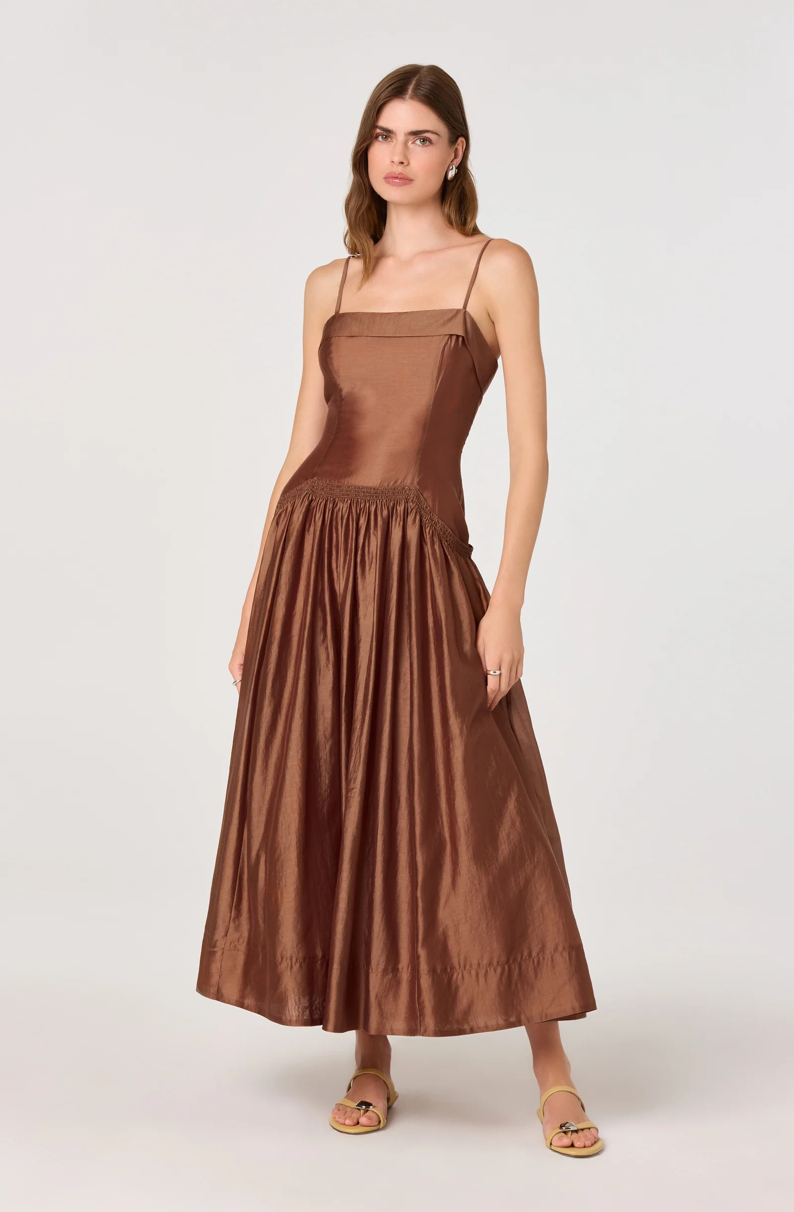 Ovina Smocked Drop-Waist Maxi Dress - Spice brown / XS | ASTR The Label (US)