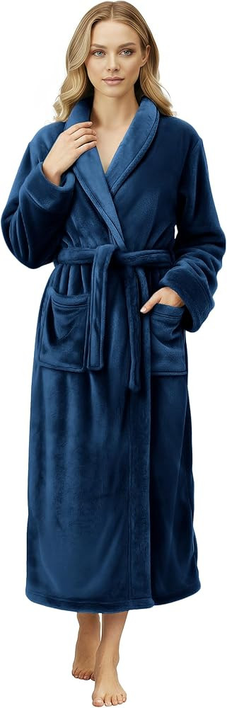NY Threads Women's Fleece Shawl Collar Bathrobe Plush Long Spa Robe, Medium | Amazon (US)