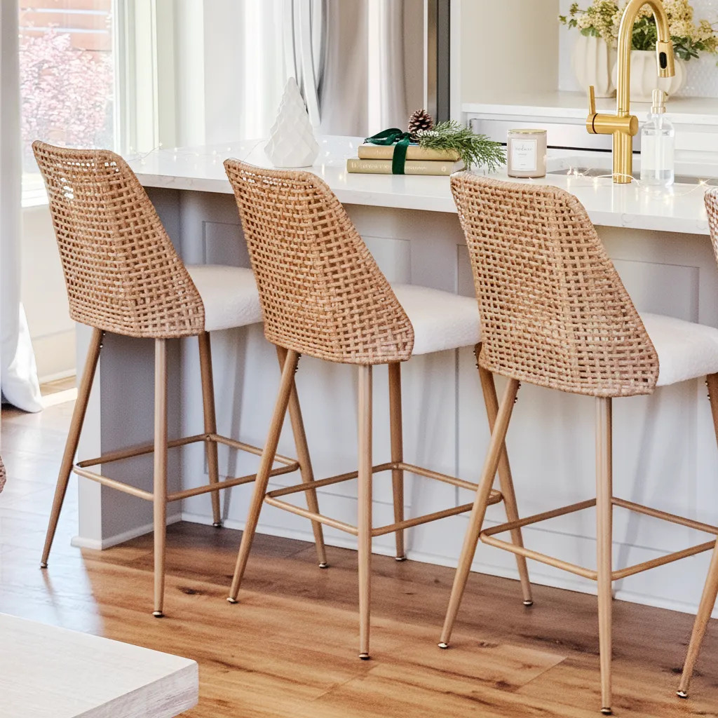 Nice 27" Rattan Upholstered Counter Stool (Set of 3) | Pop Maison