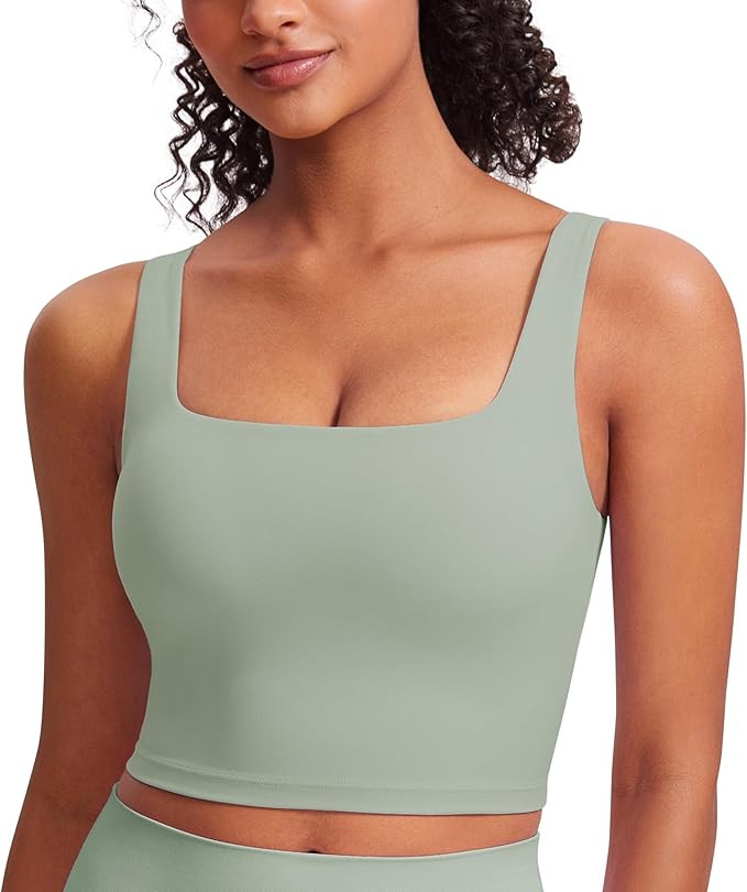 CRZ YOGA Butterluxe Womens Square Neck Longline Sports Bra - Workout Crop Tank Tops Padded Yoga C... | Amazon (US)