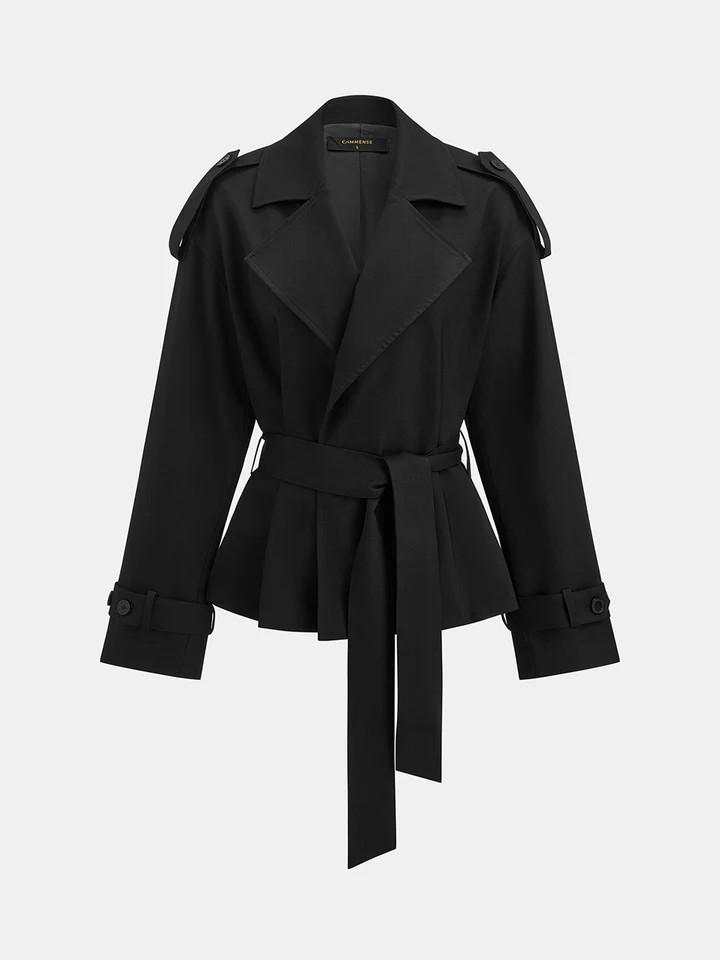 Epaulet Detail Belted Lapel Trench Coat | Commense