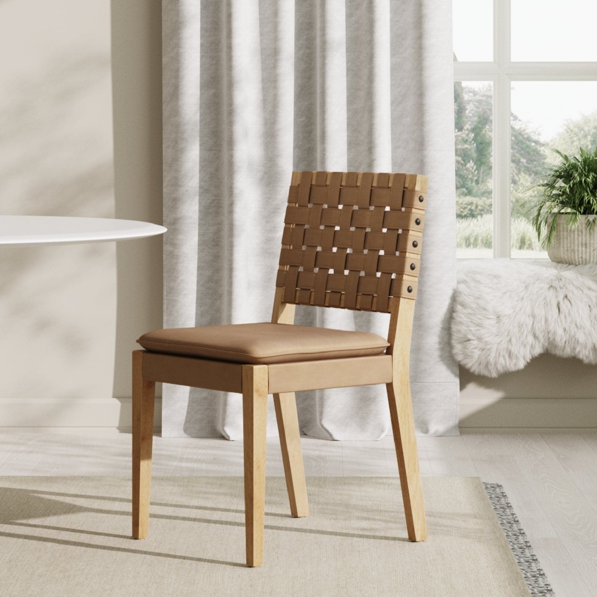 Woven Faux Leather Dining Chair Light Brown | Nathan James