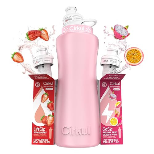 Cirkul 32oz. Blush Pink Stainless Steel Water Bottle Starter Kit with Pink Lid and 2 Flavor Cartridges (1 LifeSip Strawberry, 1 GoSip Passion Fruit Dragon Fruit) No Sugar, Zero Calorie Drink Mix | Amazon (US)
