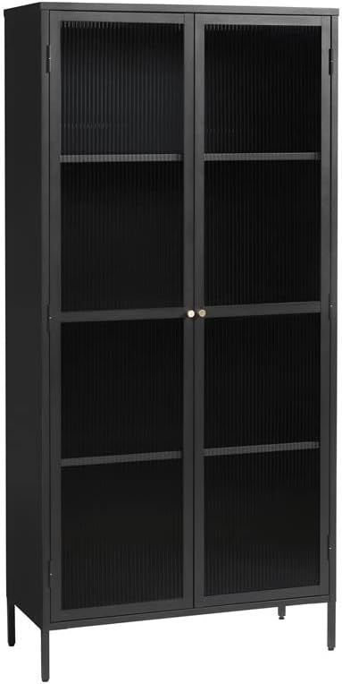 Modern Tempered Glass & Steel Display Cabinet with 2 Hinged Doors and 4 Adjustable Shelves, Frees... | Amazon (US)