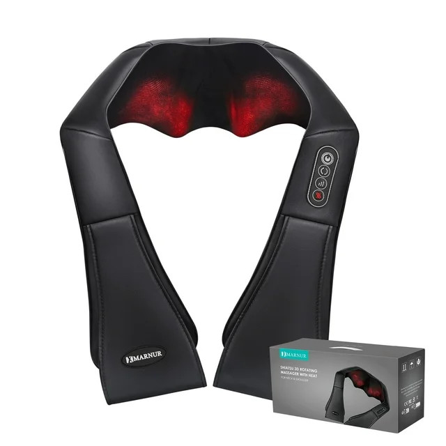 MARNUR Neck and Shoulder Massager, 3D Deep Tissue Kneading Shiatsu Massager with Heat, Black | Walmart (US)