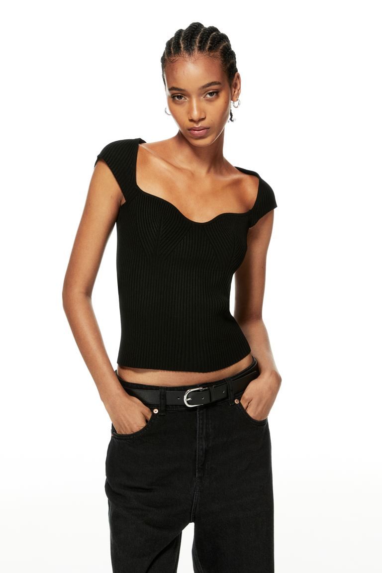 Rib-knit top - Black - Ladies | H&M GB | H&M (UK, MY, IN, SG, PH, TW, HK)