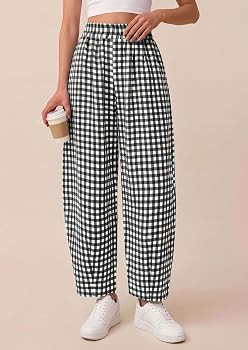 PRETTYGARDEN Plaid Barrel Pants Women Summer Bottoms | Amazon (US)