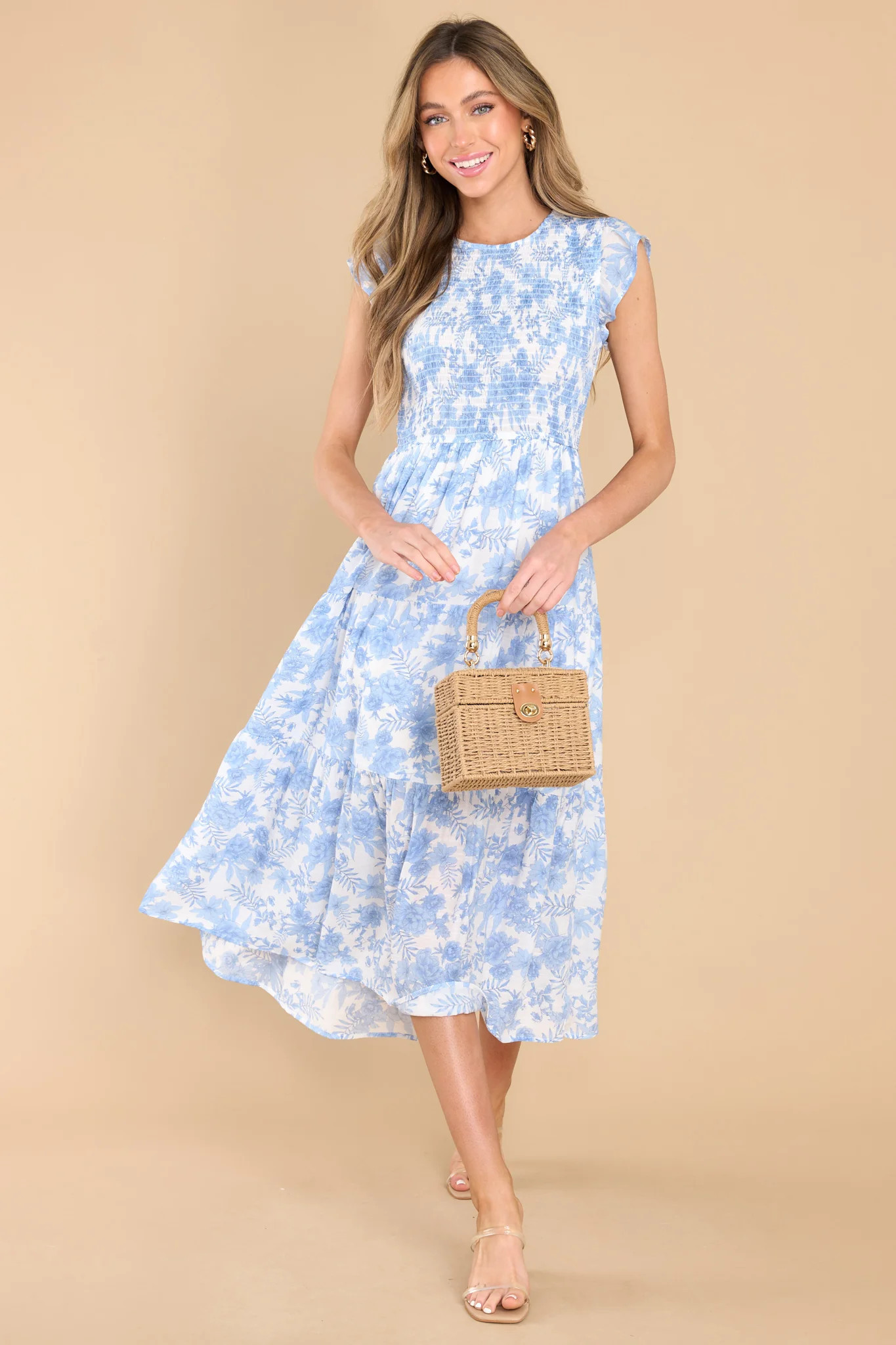Don't Leave Blue Floral Print Midi Dress | Red Dress 