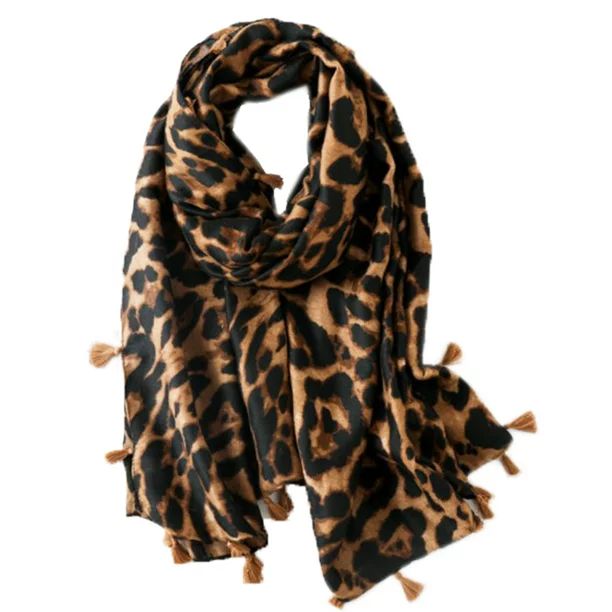 StylesILove Women Elegant Classic Leopard Print Lightweight Cotton Tassel Scarf Wrap Autumn Winte... | Walmart (US)