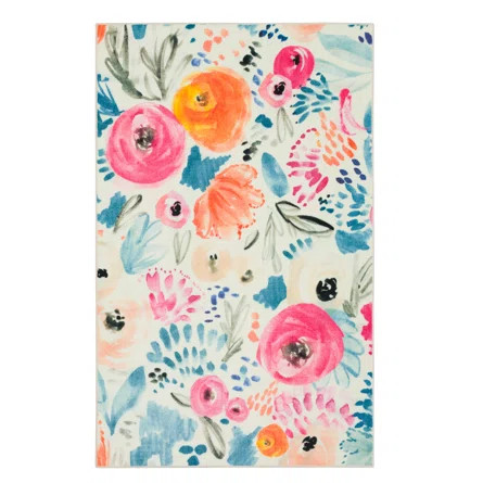 Mistana™ Baby & Kids Abdullah Floral Tufted Orange/Blue/Pink Area Rug | Wayfair | Wayfair North America