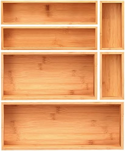MaxGear Drawer Organizer 100% Bamboo Drawer Organizer Stackable 6-Pieces Wood Drawer Organizer, 1... | Amazon (US)