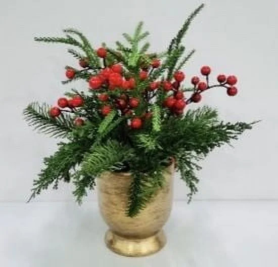 Berries and Pine Sprigs Arrangement Christmas Decoration, Red and Green, 12", by My Texas House -... | Walmart (US)