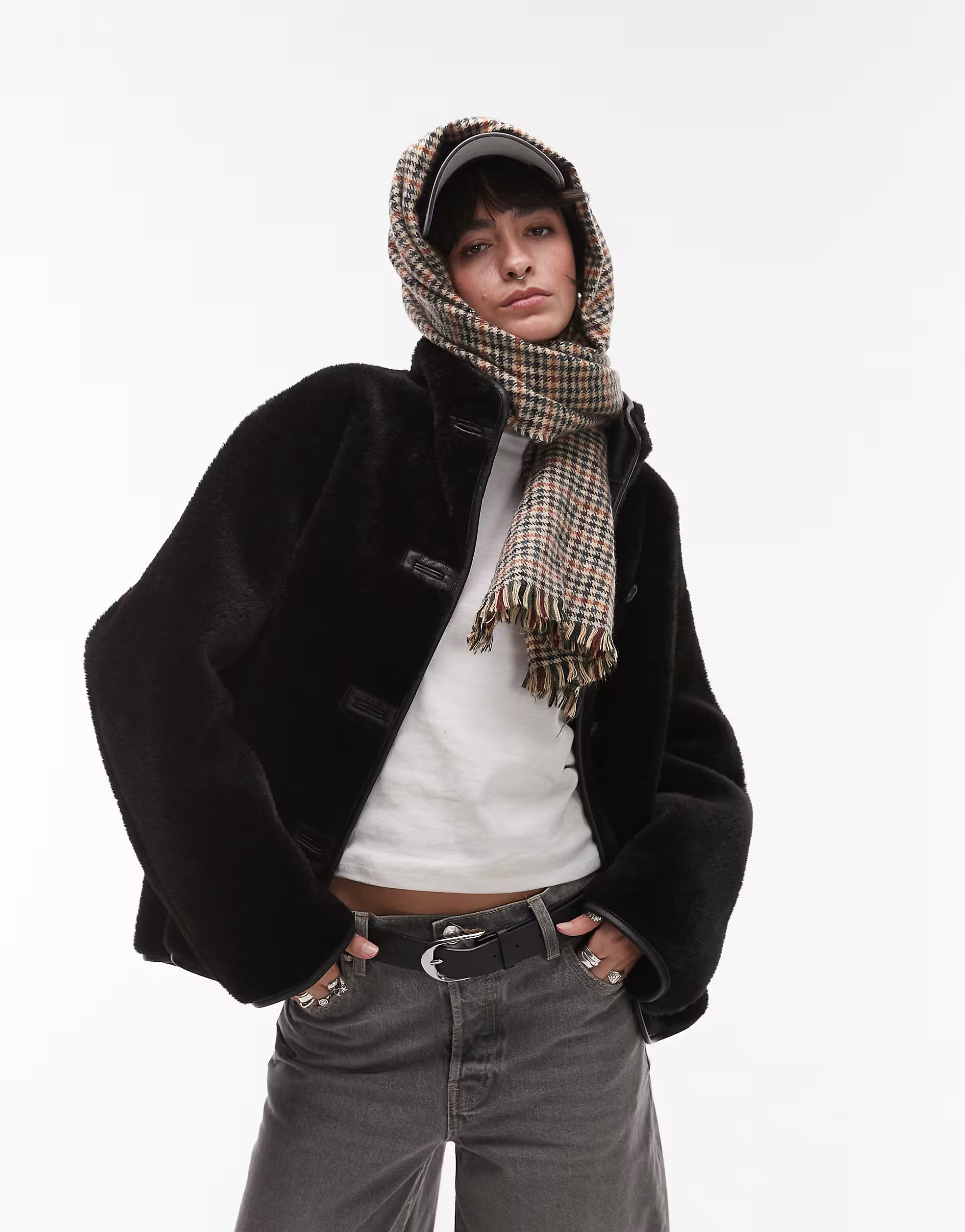 Mango funnel neck shearling jacket in black | ASOS | ASOS (Global)