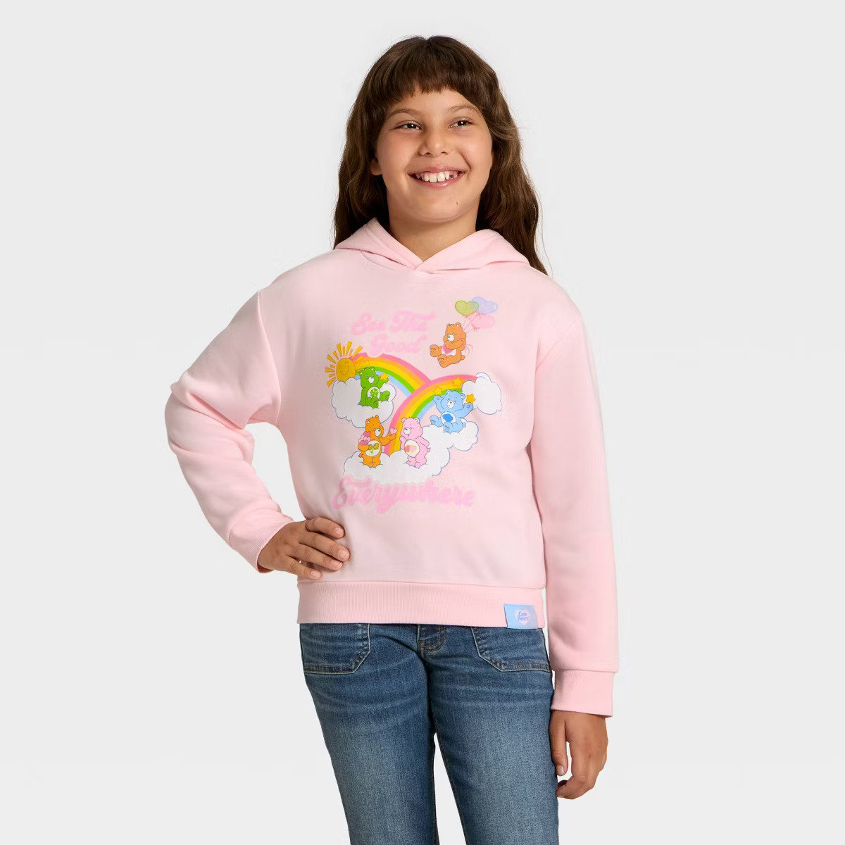 Girls' Care Bears Hooded Fleece Graphic Sweatshirt - Light Pink | Target