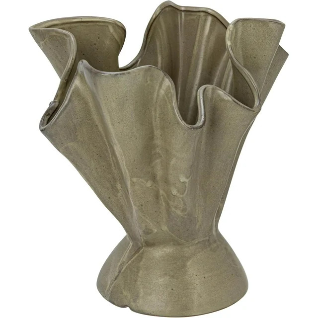 "Ruffled Stoneware Vase with Reactive Glaze - Handcrafted Ceramic Tabletop Decor in Sage Green - ... | Walmart (US)