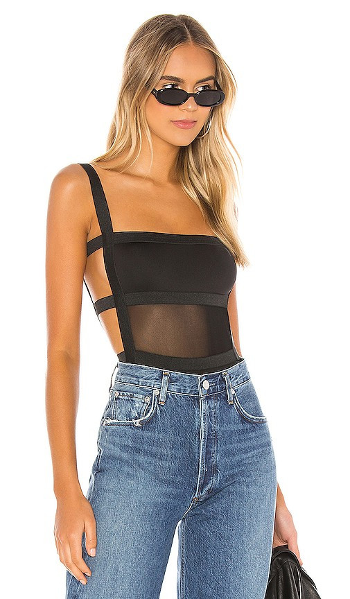superdown Camille Strappy Back Bodysuit in Black. - size M | Revolve Clothing (Global)