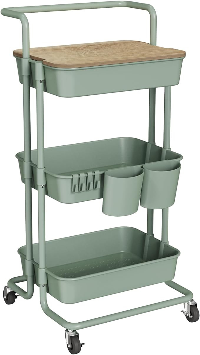 DTK 3 Tier Utility Rolling Cart with Cover Board, Rolling Storage Cart, H&le & Locking Wheels Kit... | Amazon (US)