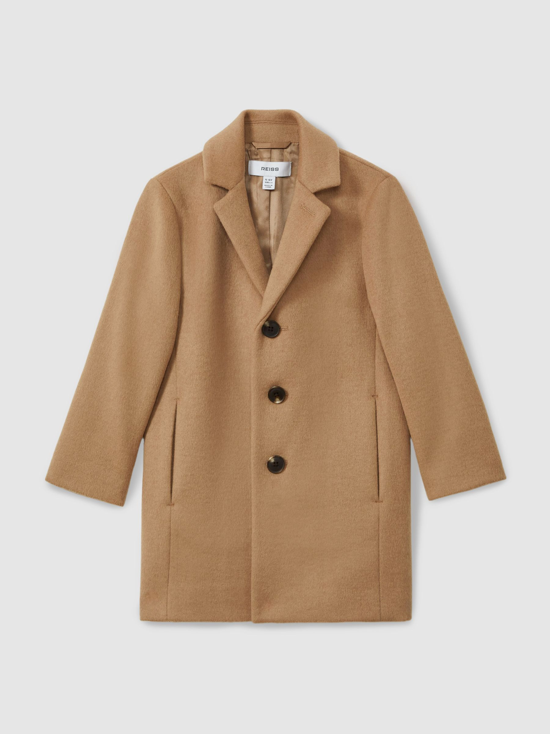 Reiss 3-9 yrs Single Breasted Overcoat in Camel | REISS | Reiss US