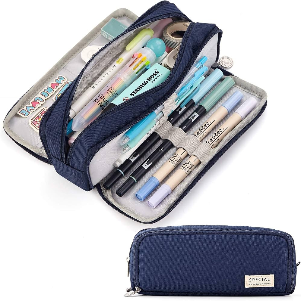 CICIMELON Large Capacity Pencil Case 3 Compartment Pouch Pen Bag for School Teen Girl Boy Men Wom... | Amazon (US)