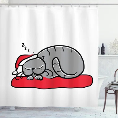 Christmas Cat with Santa Hat Single Shower Curtain | Wayfair North America
