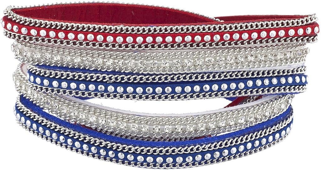 LUX ACCESSORIES Red White Blue Independence Day July 4th Magnetic Wrap Bracelet | Amazon (US)