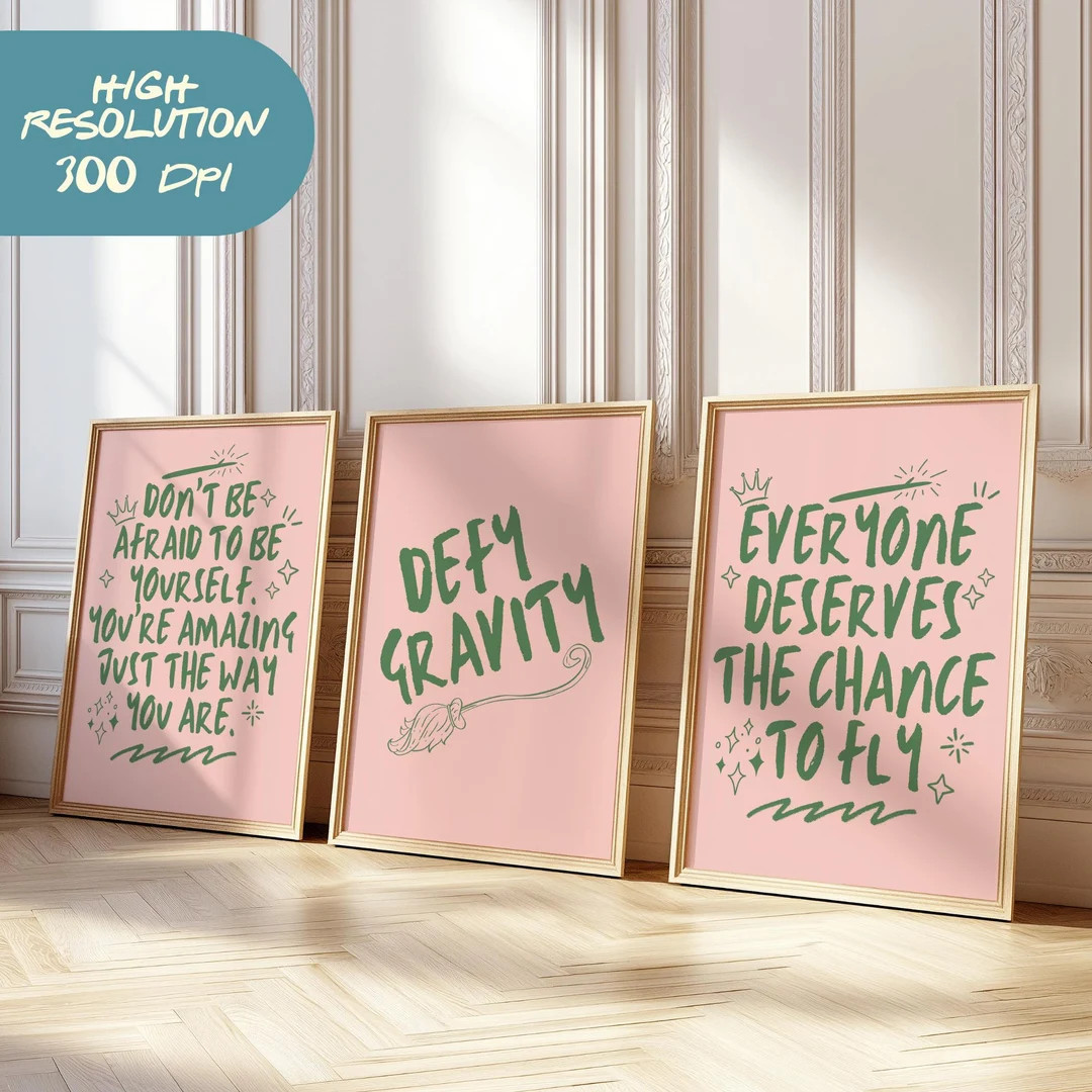 Trendy Wicked Quote Set of 3 Digital Wall Art Modern Minimalist Inspirational Wicked Musical Wall... | Etsy (US)