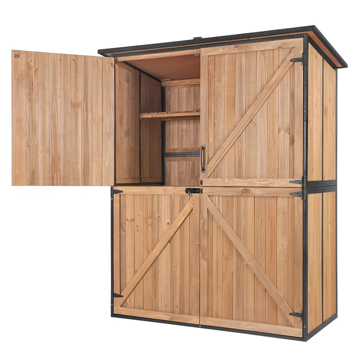 Outdoor Storage Shed With Metal Frame,Large Wooden Tool Cabinet With Adjustable Shelfs, House Gar... | Wayfair North America