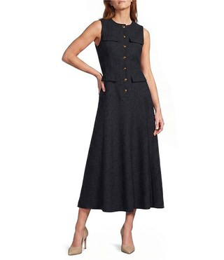 Samara Button Front Wool Sleeveless Dress | Dillard's