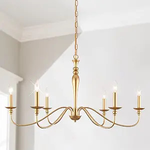 PAPAYA Farmhouse Chandelier 6-Light Gold Industrial Classic Candle Ceiling Rustic Pendant Lights ... | Amazon (US)
