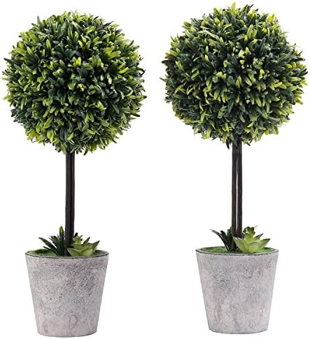 MyGift 2 Pack Artificial Boxwood Topiary Tree - Potted Faux Plant Balls in Gray Pulp Planter, Tab... | Amazon (US)