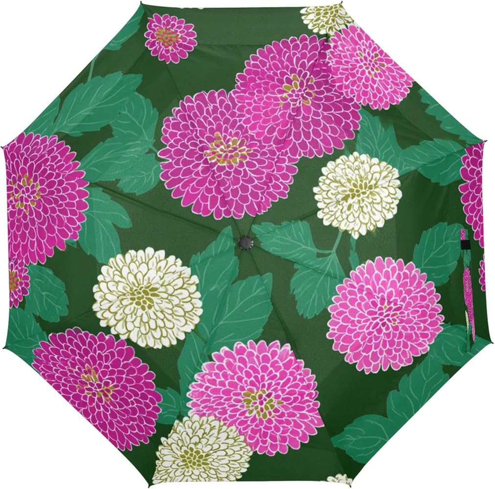 Travel Windproof Umbrella Automatic Open Close Zinnia Green Hot Pink Green Umbrellas for Women Ma... | Amazon (US)