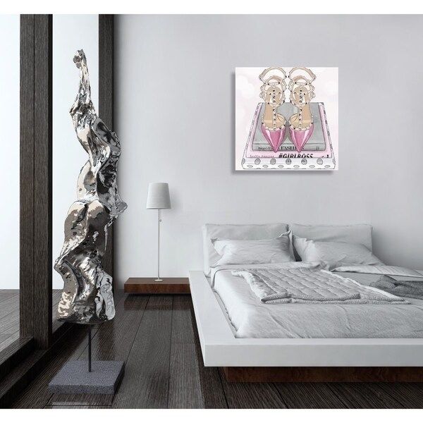 Oliver Gal 'Girl Power Books Silver' Canvas Art - pink, gray | Bed Bath & Beyond