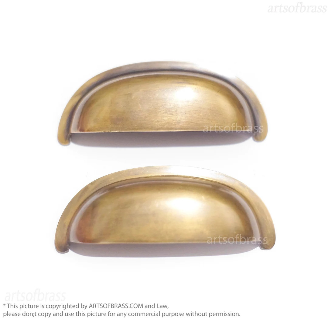 Lot of 2 3.93 Inches Vintage Brass Retro Shell Pulls, Drawer Handles, Kitchen Pulls Handles, Door... | Etsy (US)