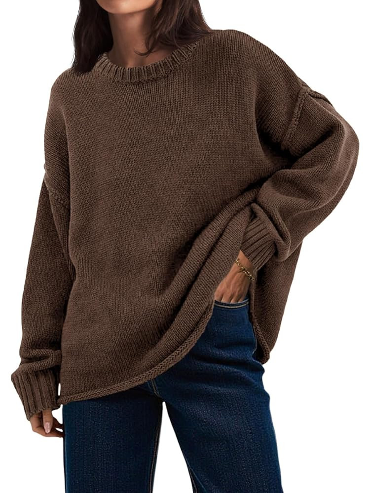Saodimallsu Womens Oversized Crew Neck Sweaters Long Sleeve Slouchy Knit Fall Casual Loose Pullov... | Amazon (US)