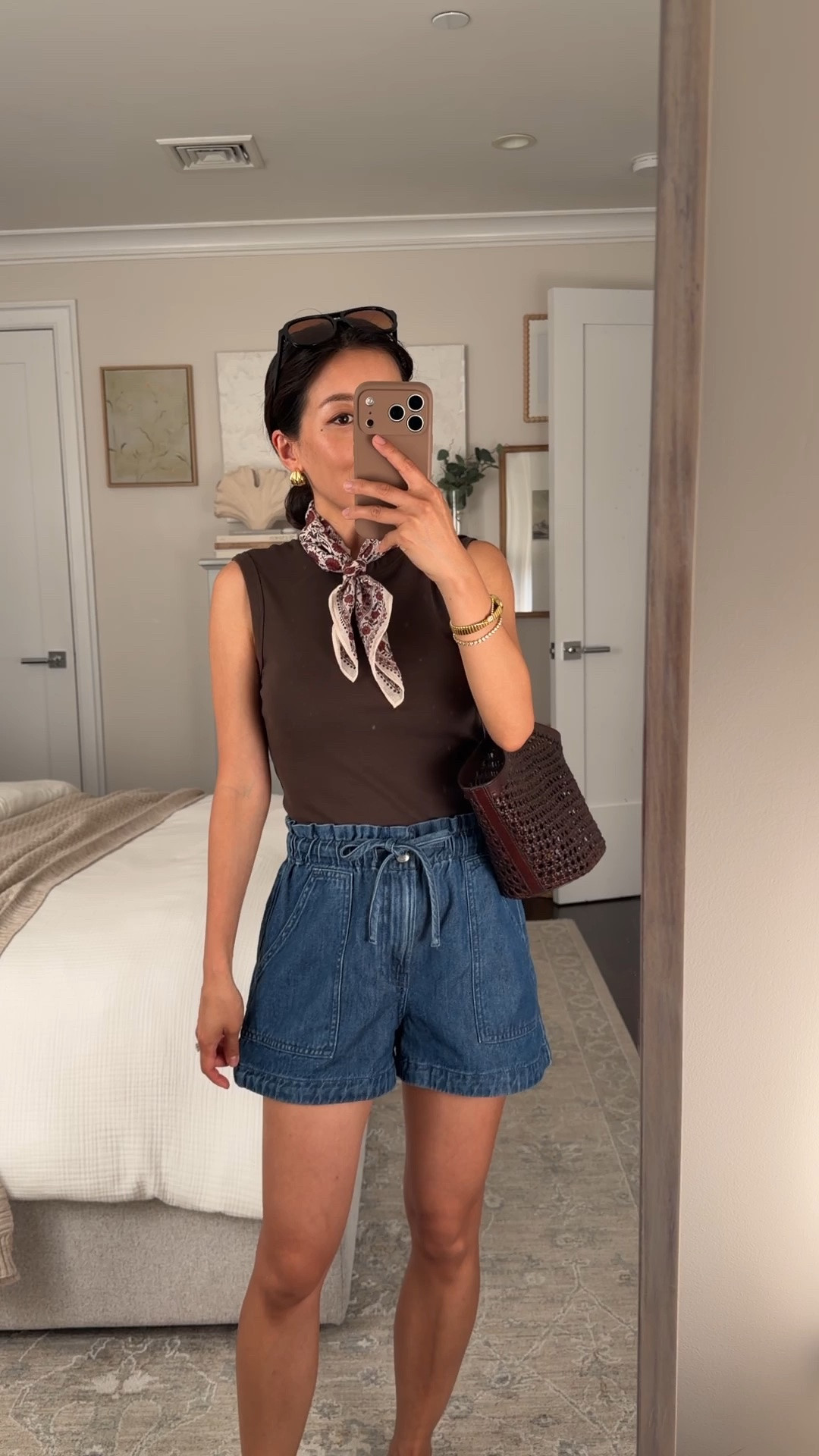 All on sale! • Airy denim shorts XXS, tad loose on my waist 
• Cotton shell tank XXS so soft 
• Cotton bandana 
• Woven bag 
• Aviator sunglasses

Easy summer outfit, mom style, petite friendly shorts

#LTKPetite #LTKSeasonal #LTKootd