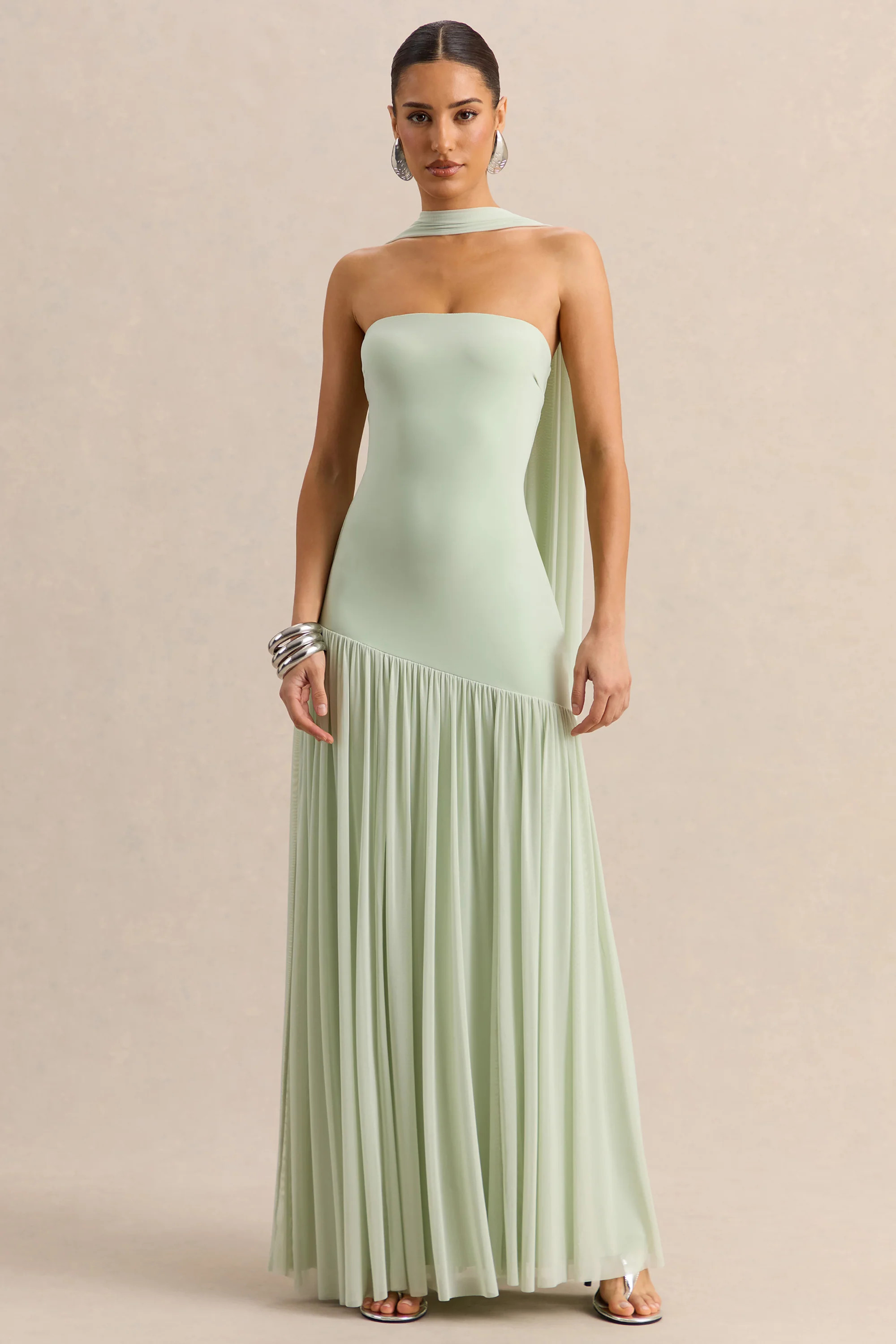 Bambi | Mint Bandeau Maxi Dress With Scarf-Detail | Club L London