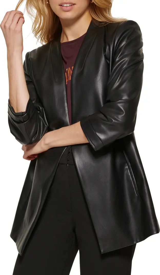 DKNY Ruched Sleeve Faux Leather Blazer | Nordstrom | Nordstrom