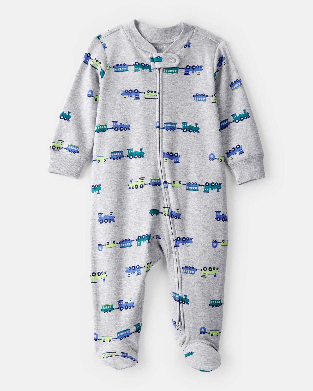 Baby Boy Train Cotton Long-Sleeve Snug Fit Sleep & Play Pajamas - Grey | Carter's Inc