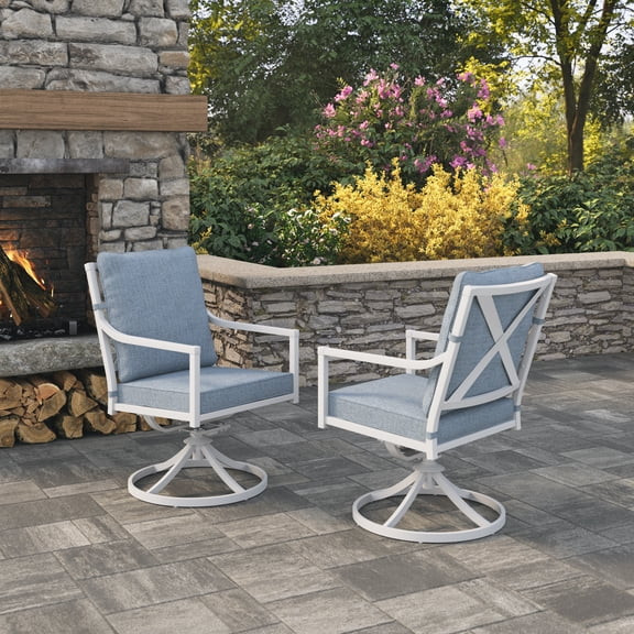 My Texas House Cambria Steel Swivel Outdoor Dining Chair - Set of 2, Blue | Walmart (US)