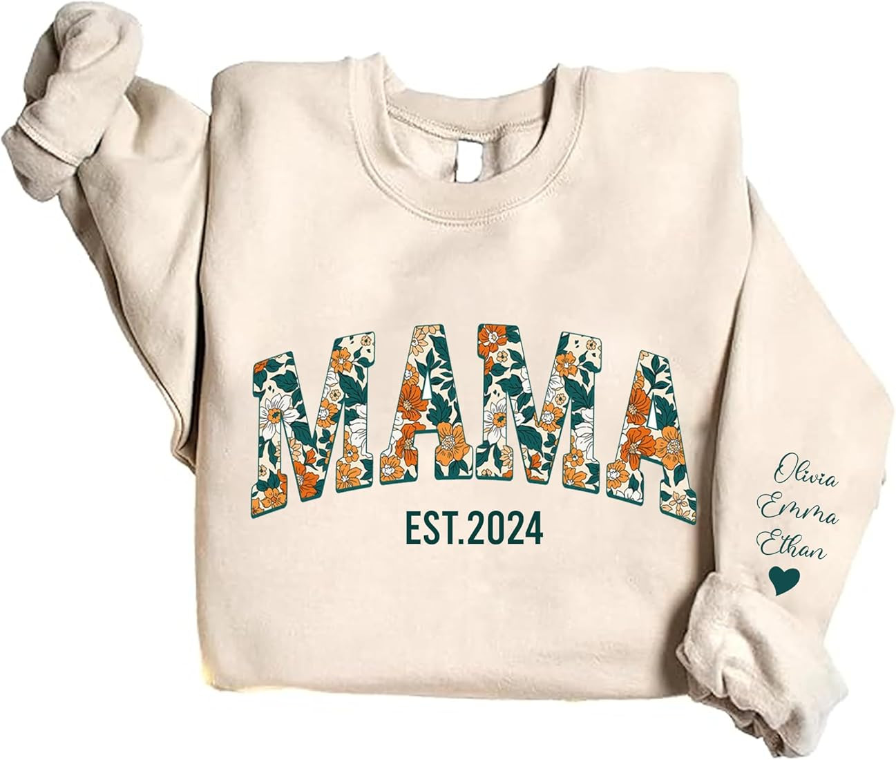 Personalized Wildflowers Mama Sweatshirt With Grandkids Name On Sleeve, Custom Mama Est Hoodie Fo... | Amazon (US)