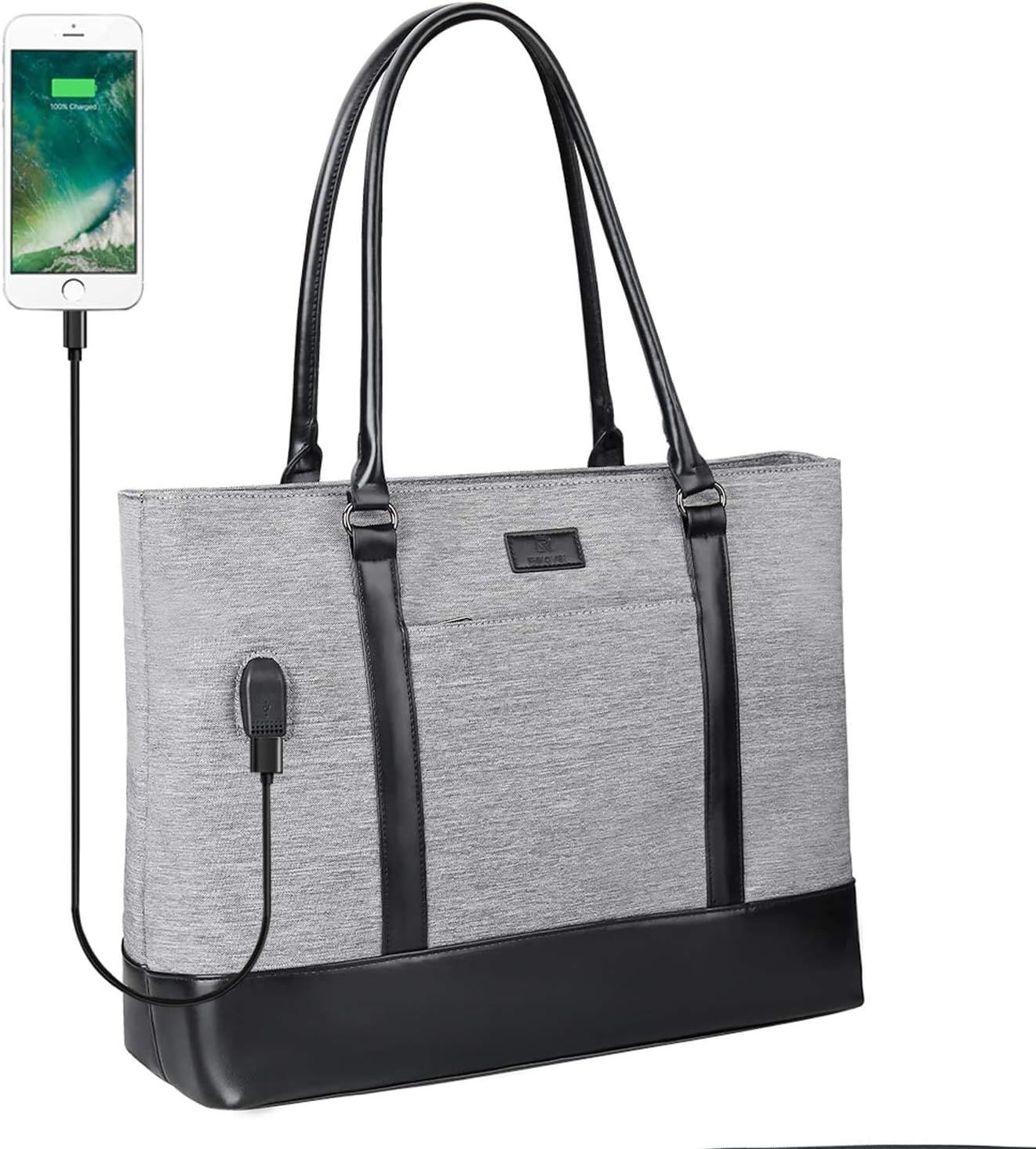 Woman Laptop Tote Bag,USB Teacher Bag Large Work Bag Purse Fits 15.6 in Laptop (Grey) | Amazon (US)