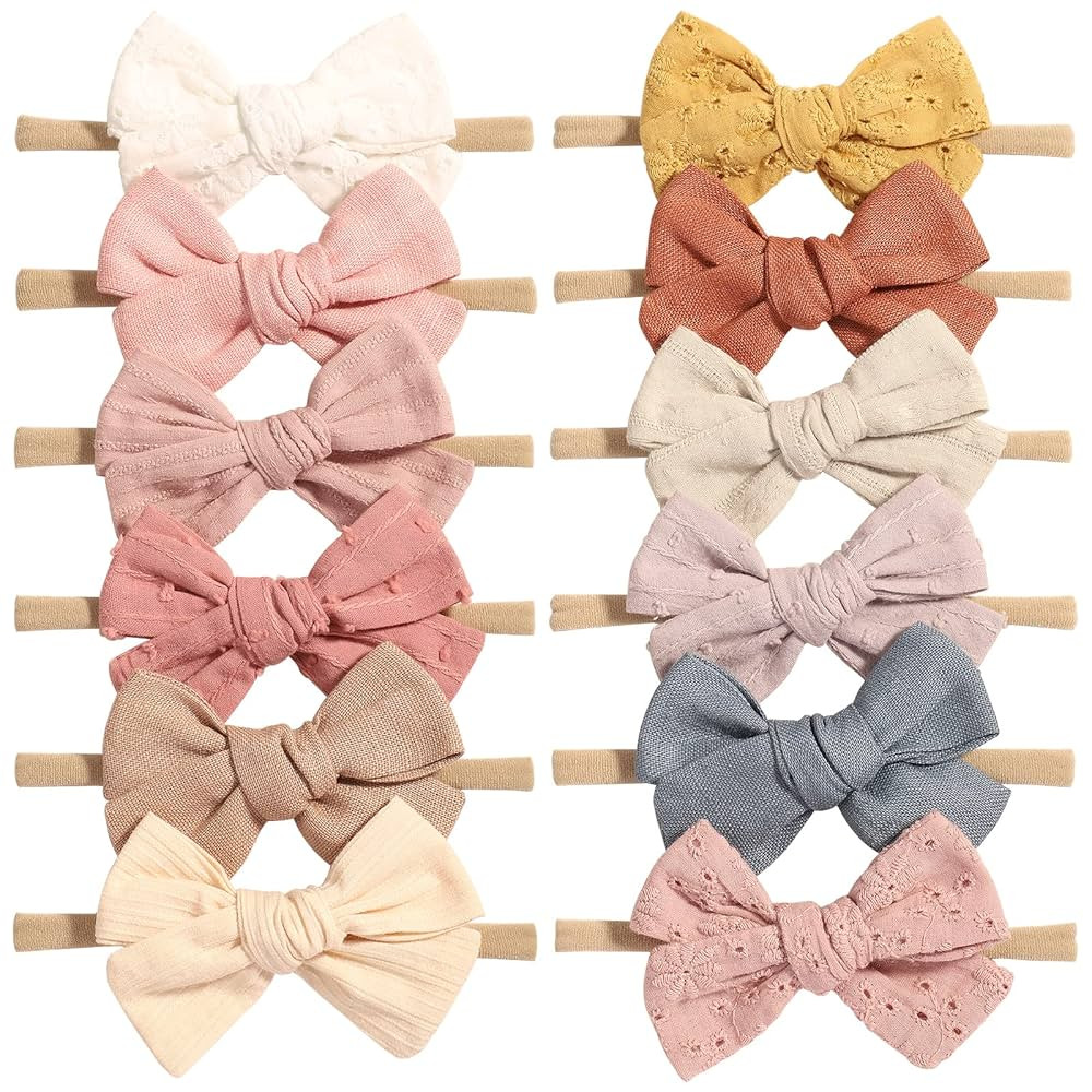 jollybows 12pcs Baby Girls Hair Bows Nylon Elastic Headband Hair Accessories for Infants Toddlers... | Amazon (US)
