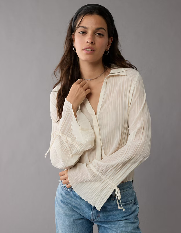 AE Mesh Ruffled Shirt | American Eagle Outfitters (US & CA)