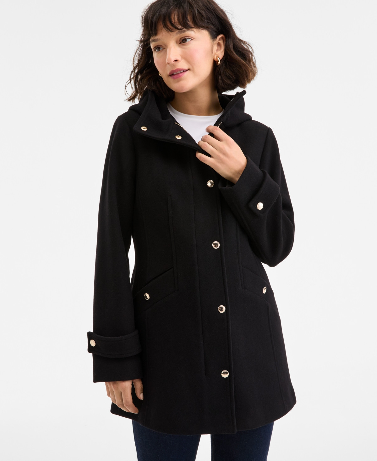 Michael Michael Kors Women's Hooded Button-Front Coat, Exclusively at Macy's - Black | Macy's